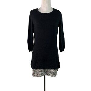 🟣🟣🟣 REITMANS Women's Size Small Black Trendy Zip Shoulder Cheetah Hem Sweater